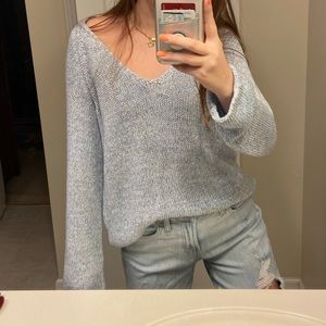 Really cute knitted light blue v neck sweater